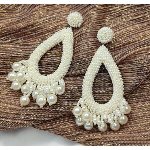 Anthro Deepa Gurnani Earrings Pearls Beaded Teardrop Tassel Bridal Formal - Picture 15 of 15